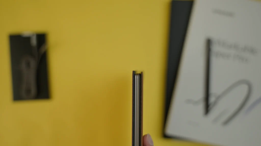 Leather folio sticks out couple of millimeters that provides support but could show wear and tear in the long run