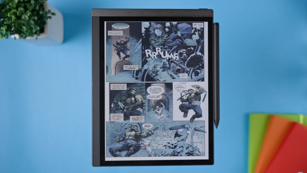 This device works really well with colorful PDFs, magazines and comics.