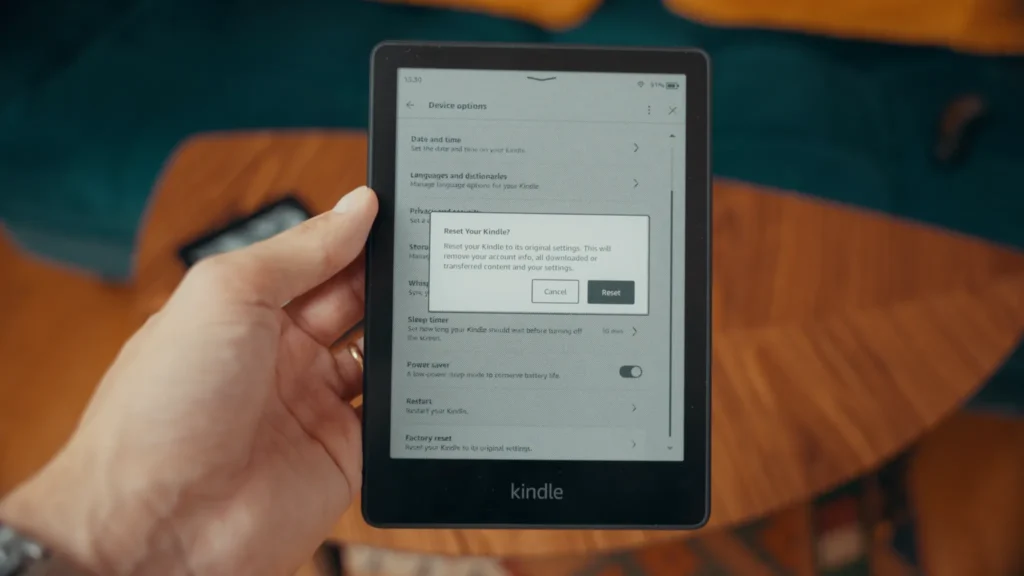 Factory reset your Kindle via Settings